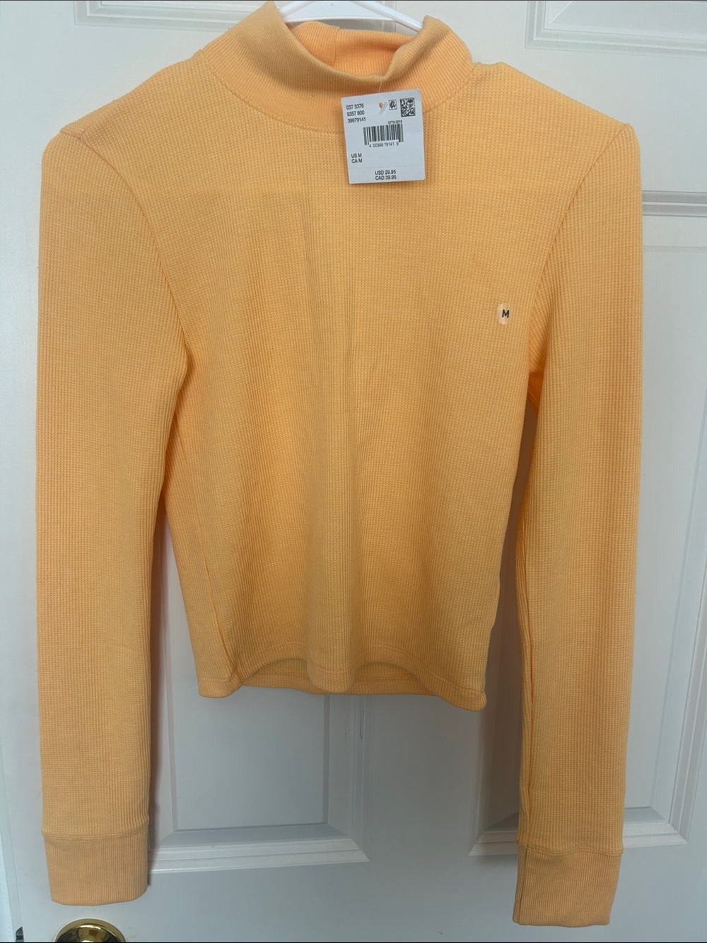 American Eagle Outfitters Ribbed Mock Neck Long Sleeve Top - Peach